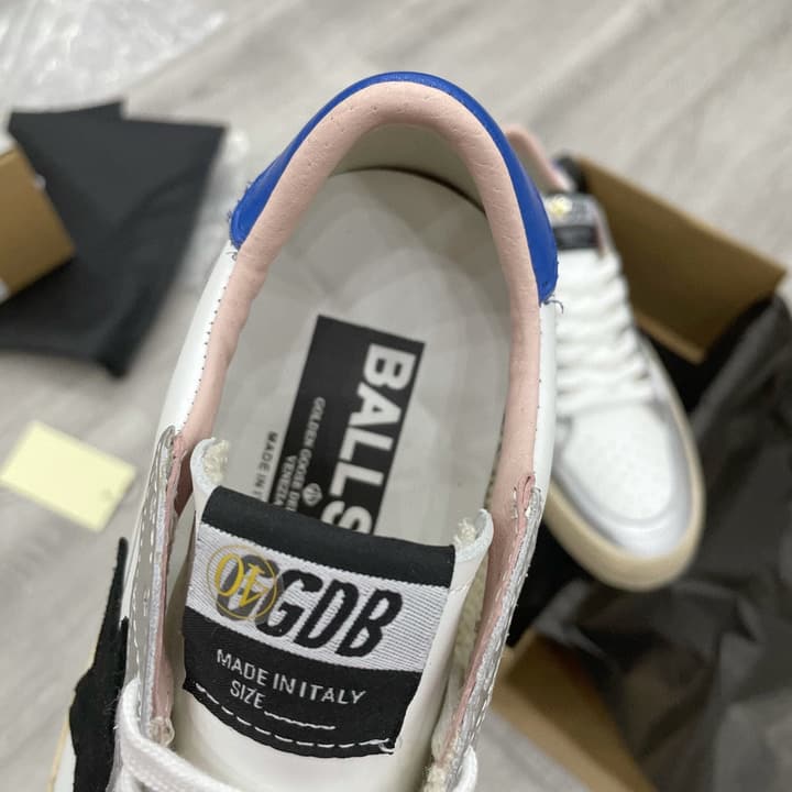 Golden Goose Ball Star Letter Graffiti Sneakers – 2023 Spring Collection in White Silver With Blue Heel And Black Star