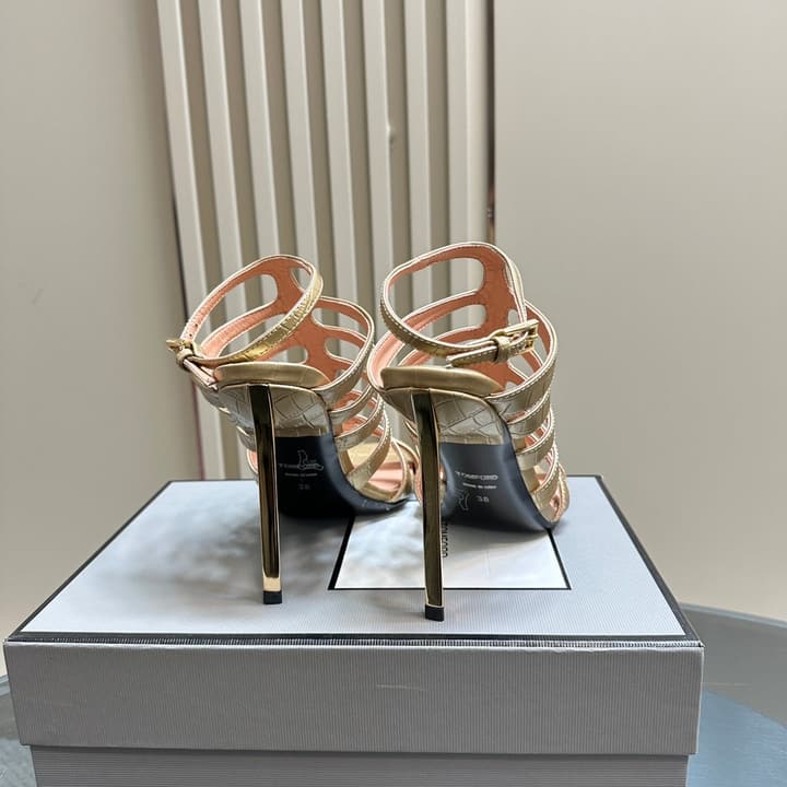 Tom Ford Metallic Slingback Mesh Heels – 2024 Runway Collection in Beige