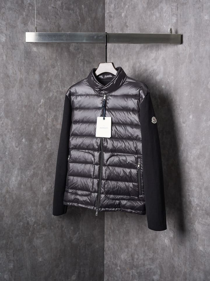 Moncler Men's Wool Knit Down Cardigan in Black Padded Knit Cardigan