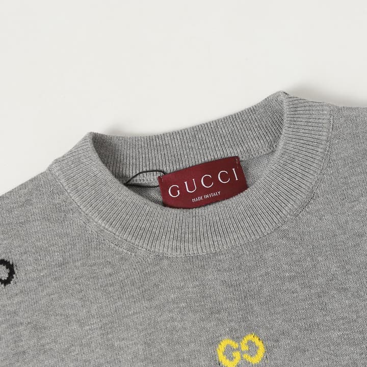 Gucci Colorful Double G Intarsia Knit Sweater in Heather Gray Multi-color Gg Knit