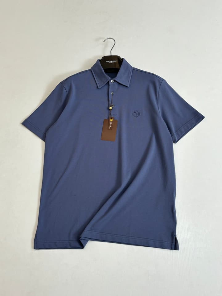 Loro Piana LP Logo Embroidered Pique Cotton Polo Shirt in Dark Brown