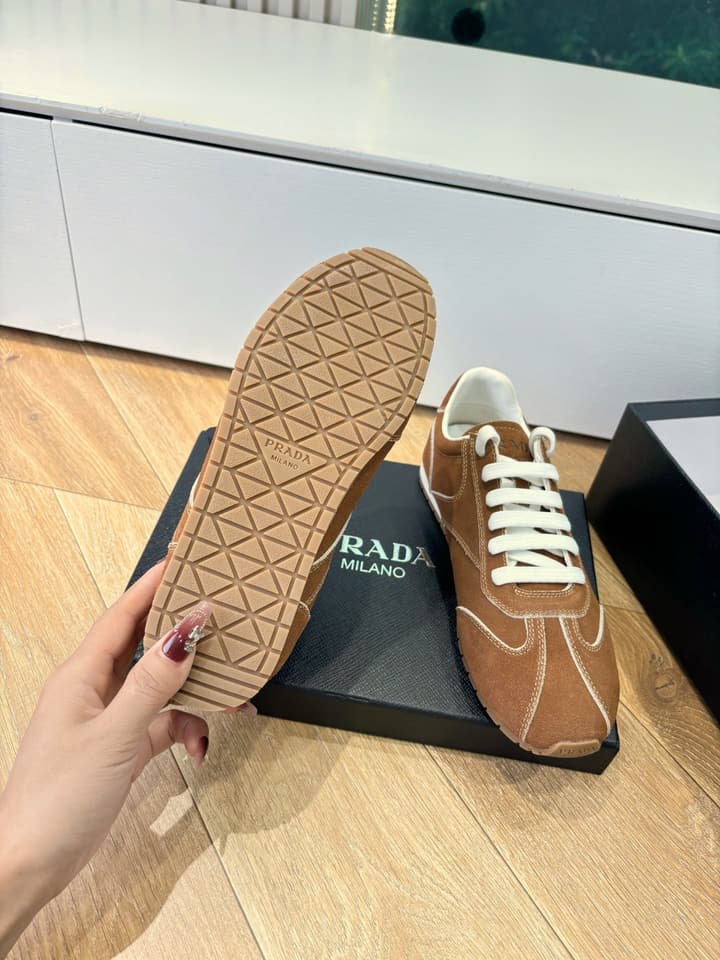 Prada FW25 German Training Shoes in Dark Brown Suede