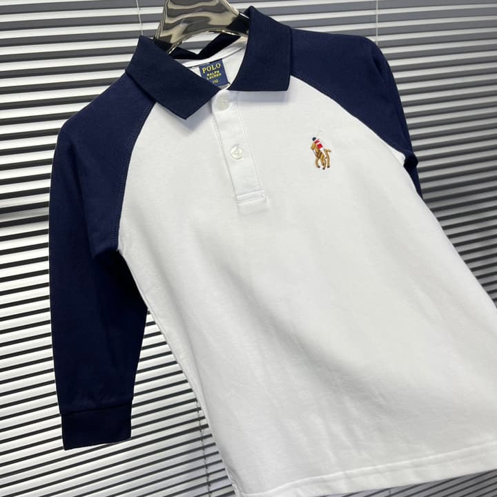 Ralph Lauren Color-block Long Sleeve Polo Shirt – Autumn Collection – Kids Collection in Lavender And Pink Color Block
