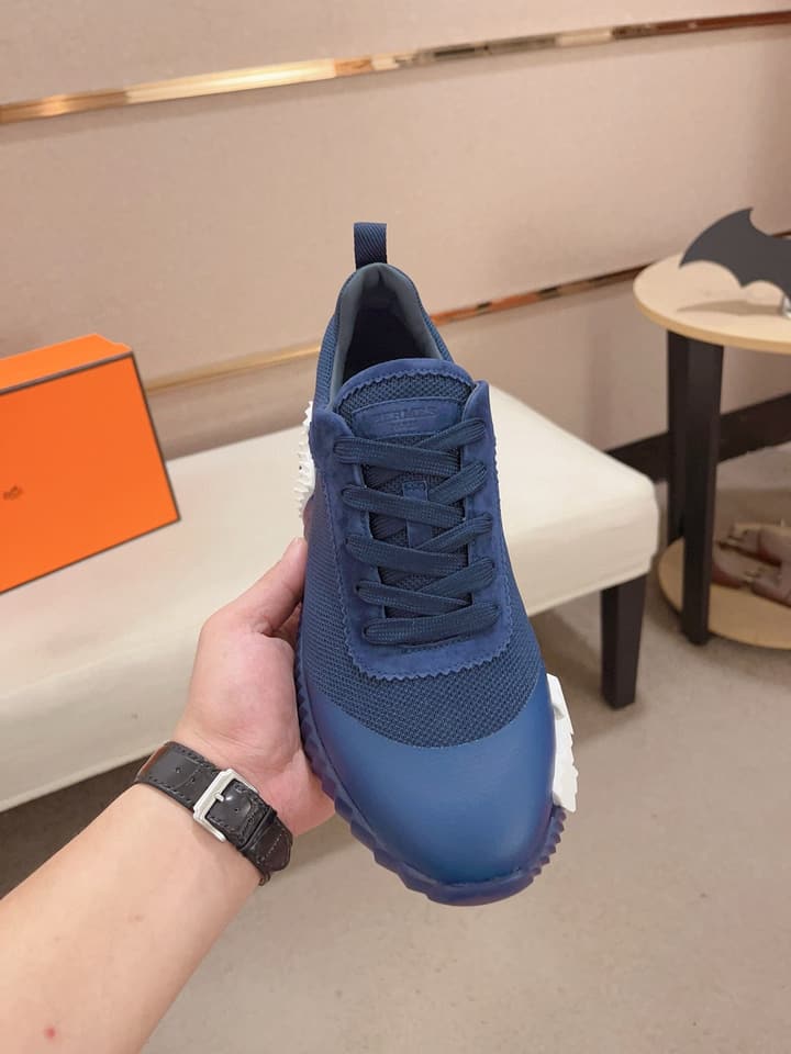 Hermès Men's Classic Driving Shoes in Charcoal With Blue Sole