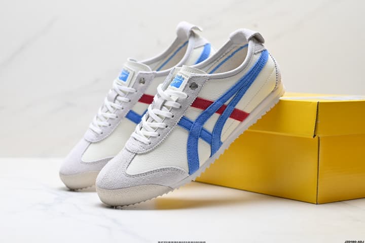 Onitsuka Tiger NIPPON MADE MEXICO 66 DELUXE Sneakers in Cream With Blue And Red Stripes
