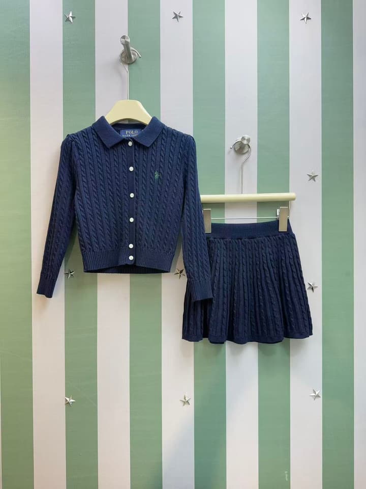 Ralph Lauren Polo Girls' Striped Knit Set – 2025SS in Navy Blue Knit Set