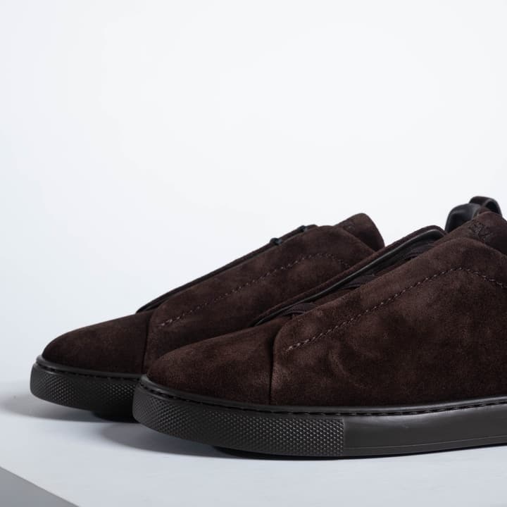 Zegna SECONDSKIN Triple Stitch Low-Top Sneakers in Navy Smooth Leather