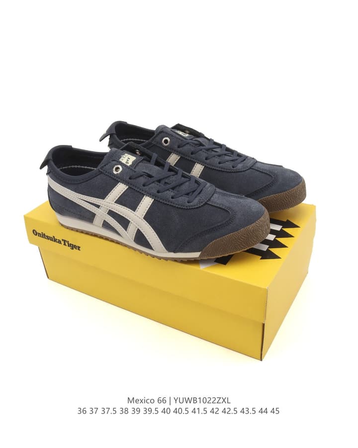 Onitsuka Tiger Mexico 66 Classic Retro Sneakers in Cream With Black Stripes