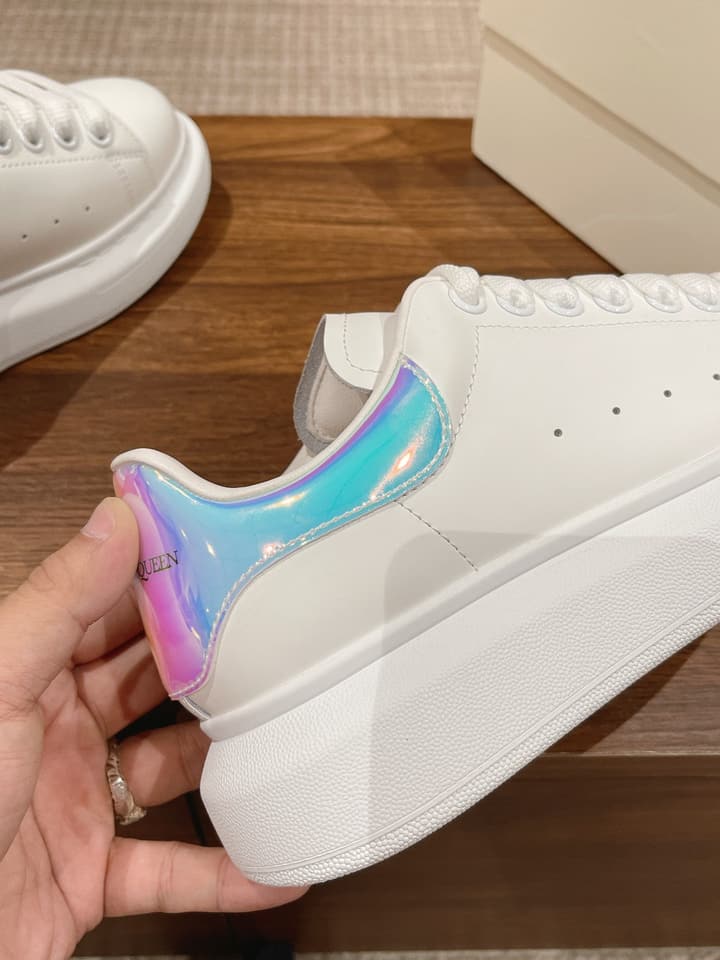 Alexander McQueen Classic Versatile White Sneakers in White With Black Laces & Heel