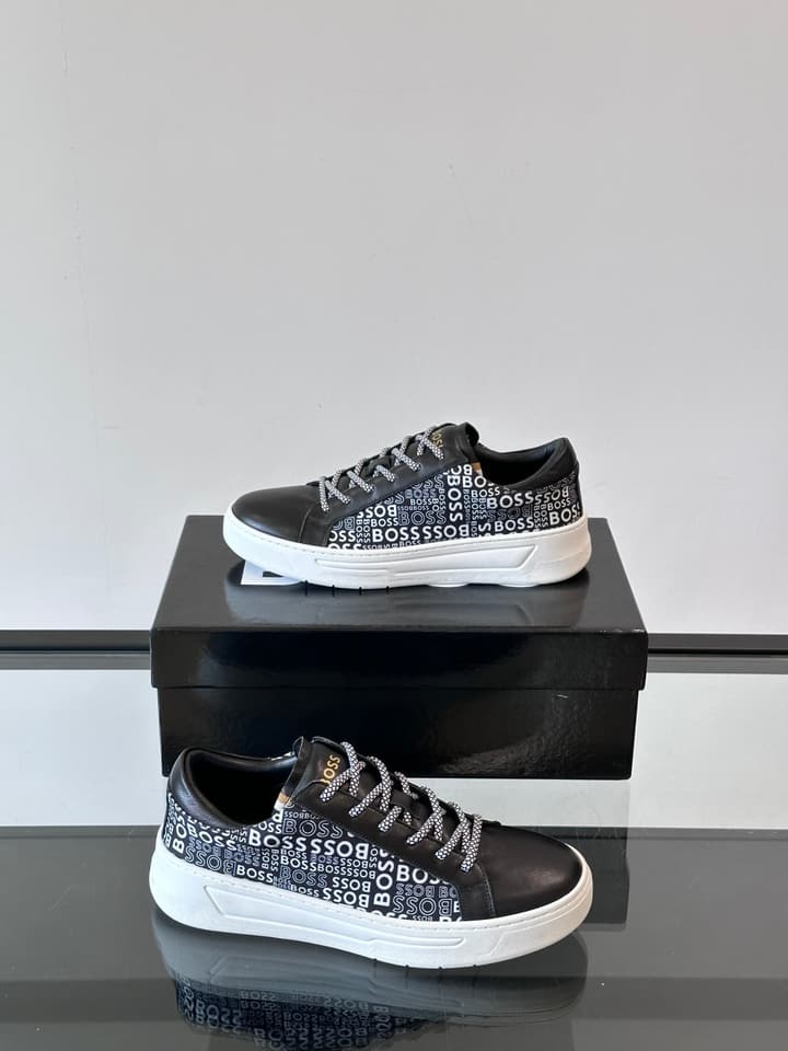 Boss Italian-Made Cupsole Sneakers in Black Patterned