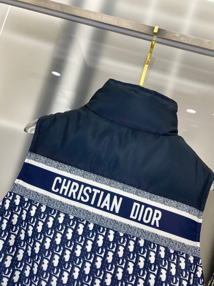 Dior Full Print Jacquard Reversible Down Vest – 22FW in Navy Oblique Pattern