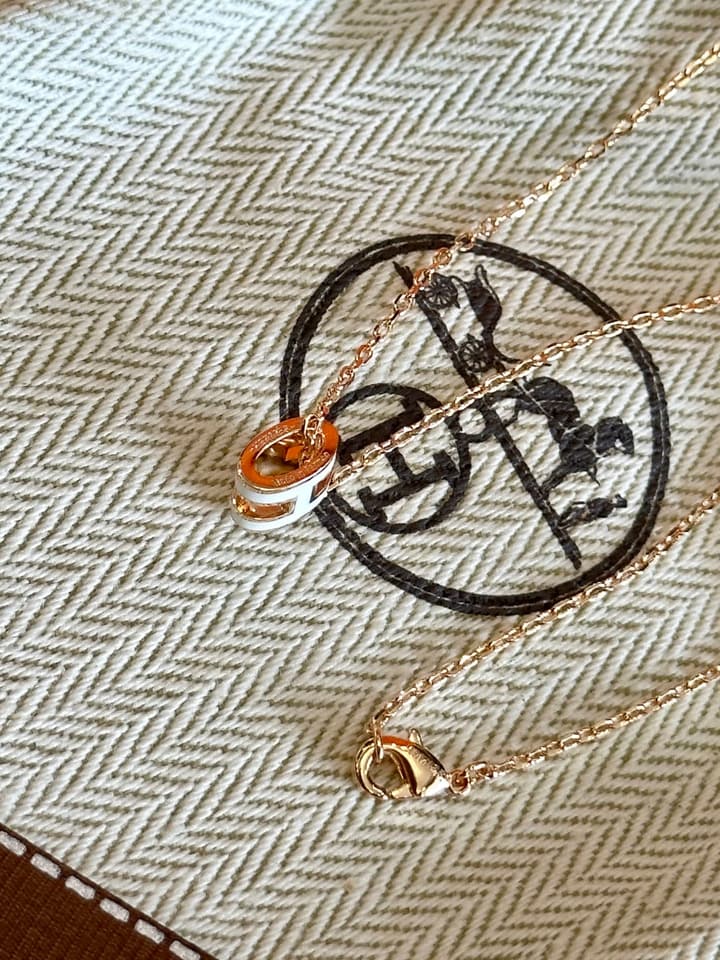 Hermès H-Letter Oval Enamel Necklace in Gold