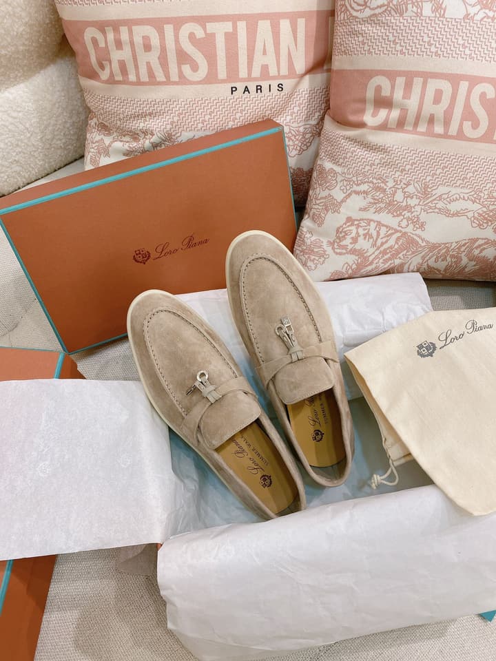 Loro Piana Glossy Cashmere Loafers in Blush Pink Suede