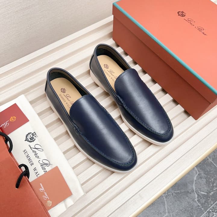 Loro Piana Classic Nappa Moccasins in Dark Blue Loafer Close-up