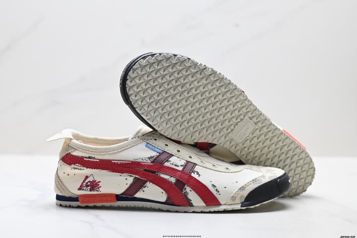 Onitsuka Tiger Mexico 66 Slip-On Casual Sneakers in Cream Black Stripes Graphic