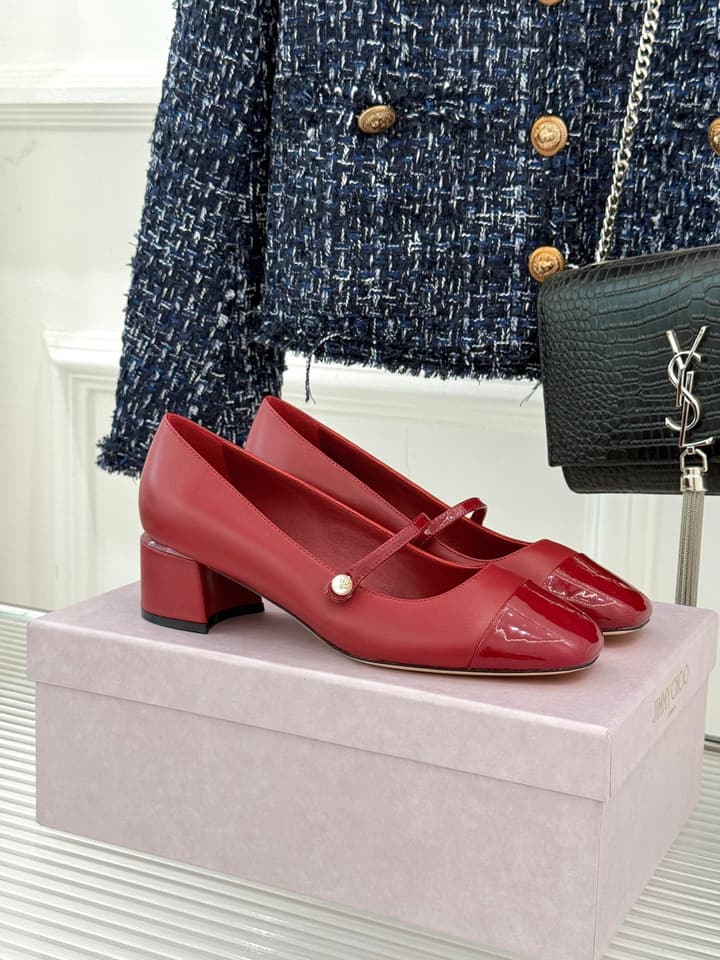 Jimmy Choo Color-block Pearl Mary Jane Heels – 25FW in Black Bow Detail
