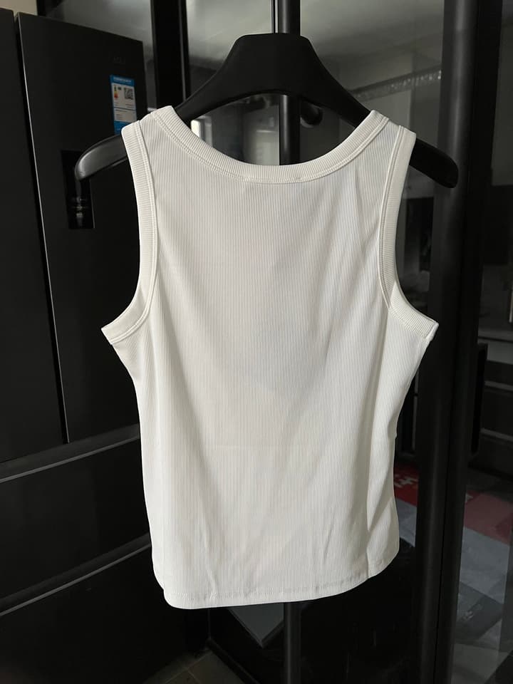 Prada Metal Triangle Logo Ribbed Tank Top – 25SS in Black