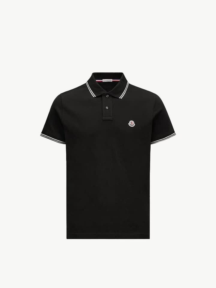 Moncler Classic Logo Cotton Piqué Polo Shirt in Classic Black