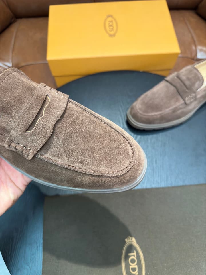 Tod's Suede Calfskin Loafers in Cognac Suede
