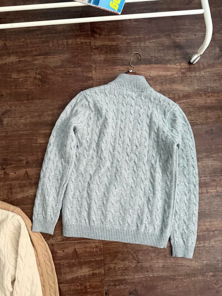 Ralph Lauren Half-Zip Cable Knit Sweater in Khaki