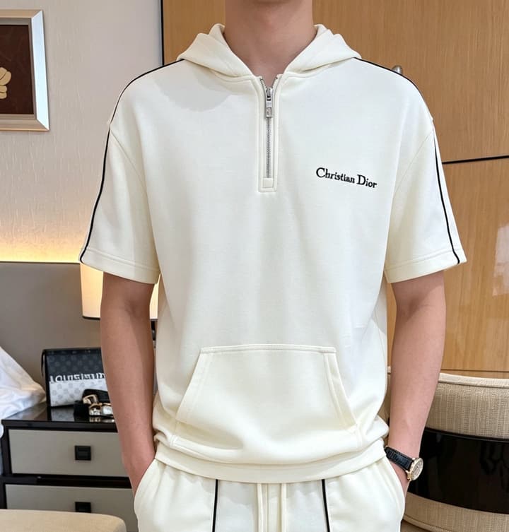 Dior Classic Air Layer T-Shirt and Shorts Set – 2026 Summer Collection in Black Crewneck Oblique Stripe
