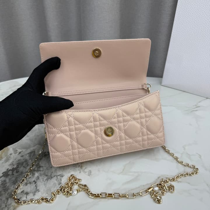 Dior Lady Dior Pearlescent Lambskin Pearl Clutch Bag in Light Nude Beige