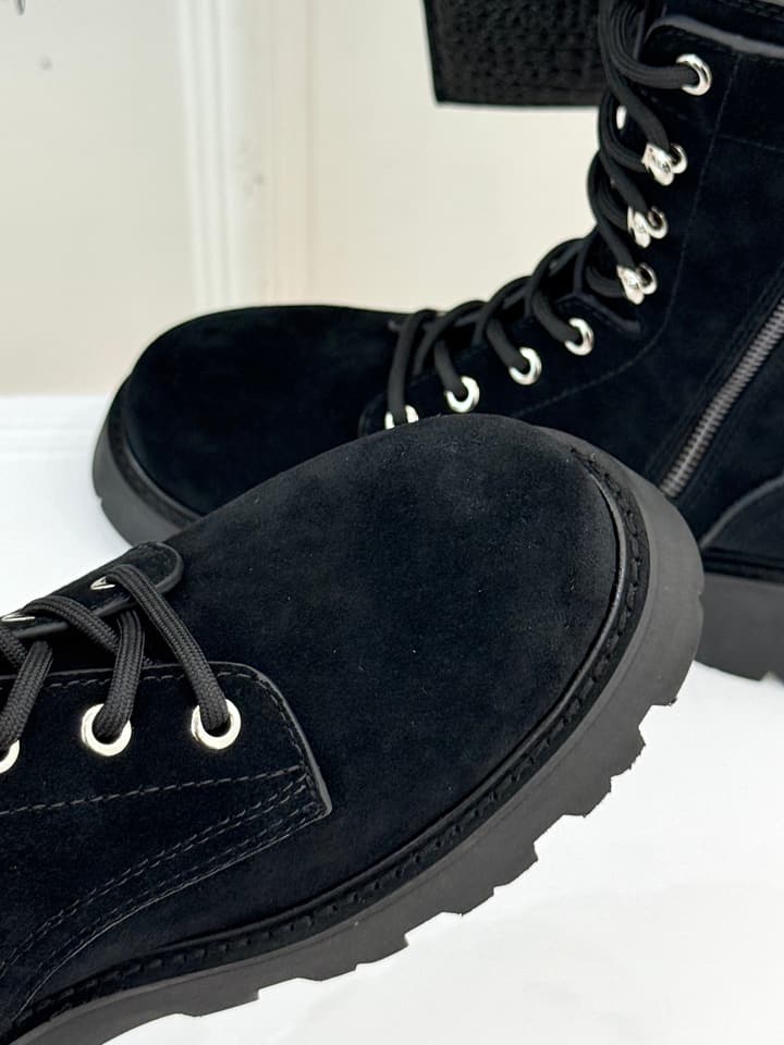Celine Classic Triomphe Platform Martin Boots in Black Leather