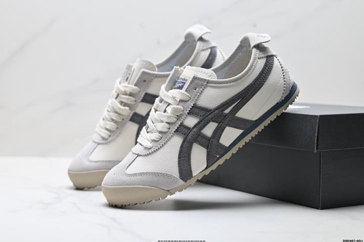 Onitsuka Tiger Mexico 66 Slip-On Sneakers in Cream With Charcoal Stripes