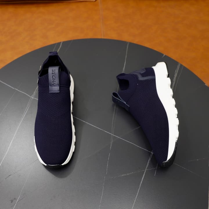 Zegna Cashmere Flyknit Sneakers in Navy Blue