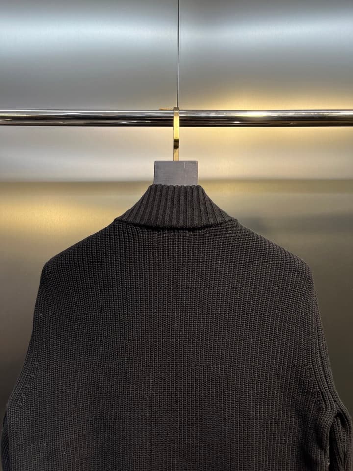 Moncler Knitted Patchwork Stand-Collar Jacket in Dark Brown