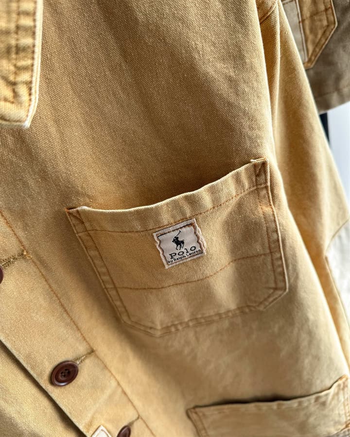 Ralph Lauren Barn Washed Distressed Jacket – 2025 Spring New in Classic Mustard Tan