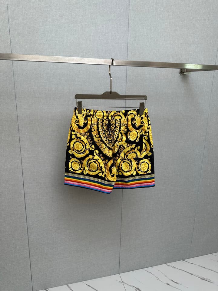Versace Men's Casual Beach Shorts – 2025SS Collection in Black Gold Baroque Print