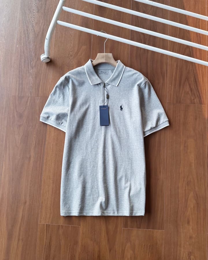 Ralph Lauren Half-Zip Contrast Trim Polo Shirt – 2025 Collection in Grey