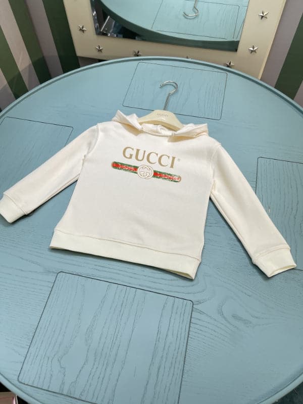 Gucci Kids Hooded Sweatshirt – Kids Collection – 2025AW in Cream With Green/gold Logo