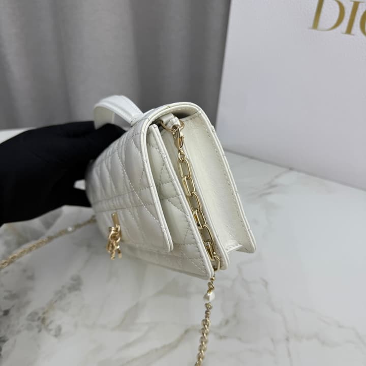 Dior Lady Dior Pearlescent Lambskin Pearl Clutch Bag in Light Nude Beige