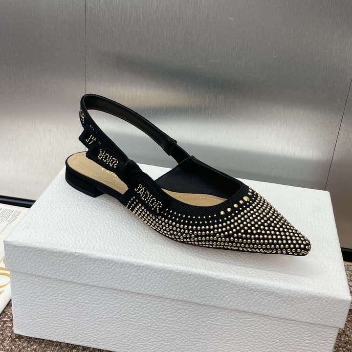 Dior J'Adior Rivet Heeled Sandals – 2024SS in Black Glitter Toe Slingback