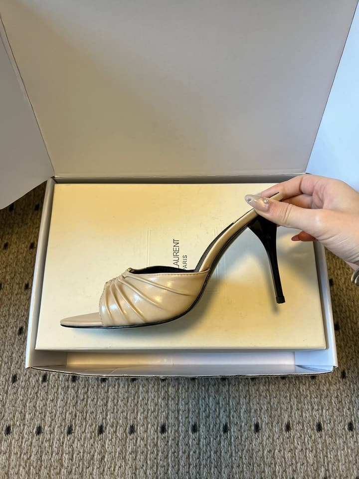 Saint Laurent Ruched Leather Mules – 26SS in Beige