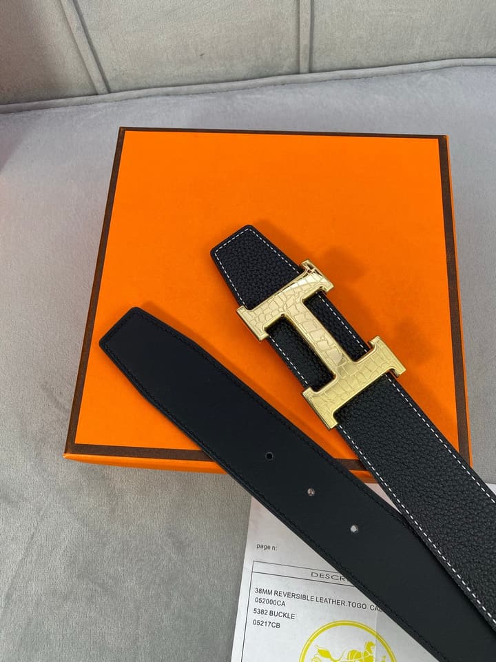 Hermès Crocodile Buckle Belt in Gold Hardware