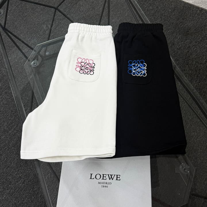 Loewe Classic Element Embroidered Shorts in Black With Blue Anagram Logo