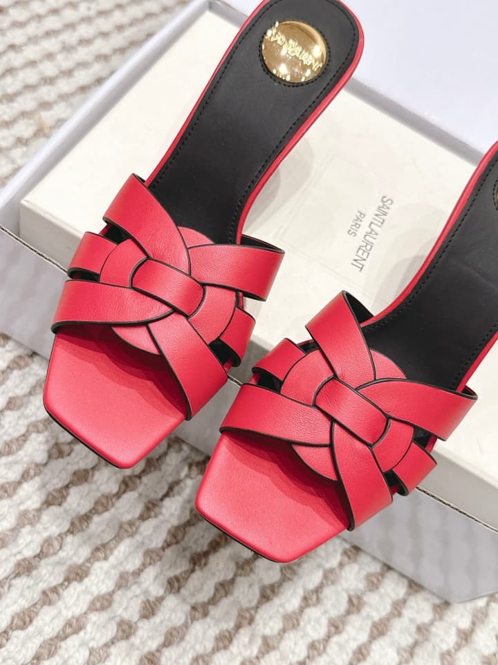 Saint Laurent Melody Square-Toe Heeled Sandals – 2026 Spring/Summer Collection in Beige Patent