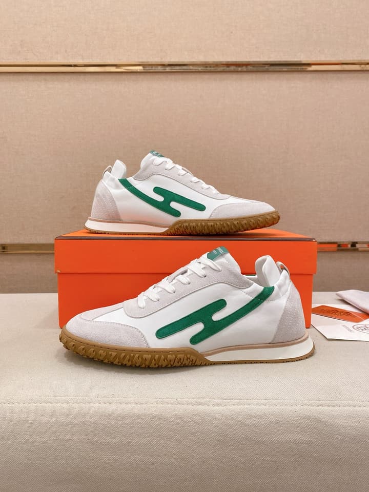 Hermès Suede and Goatskin H Detail Sneakers