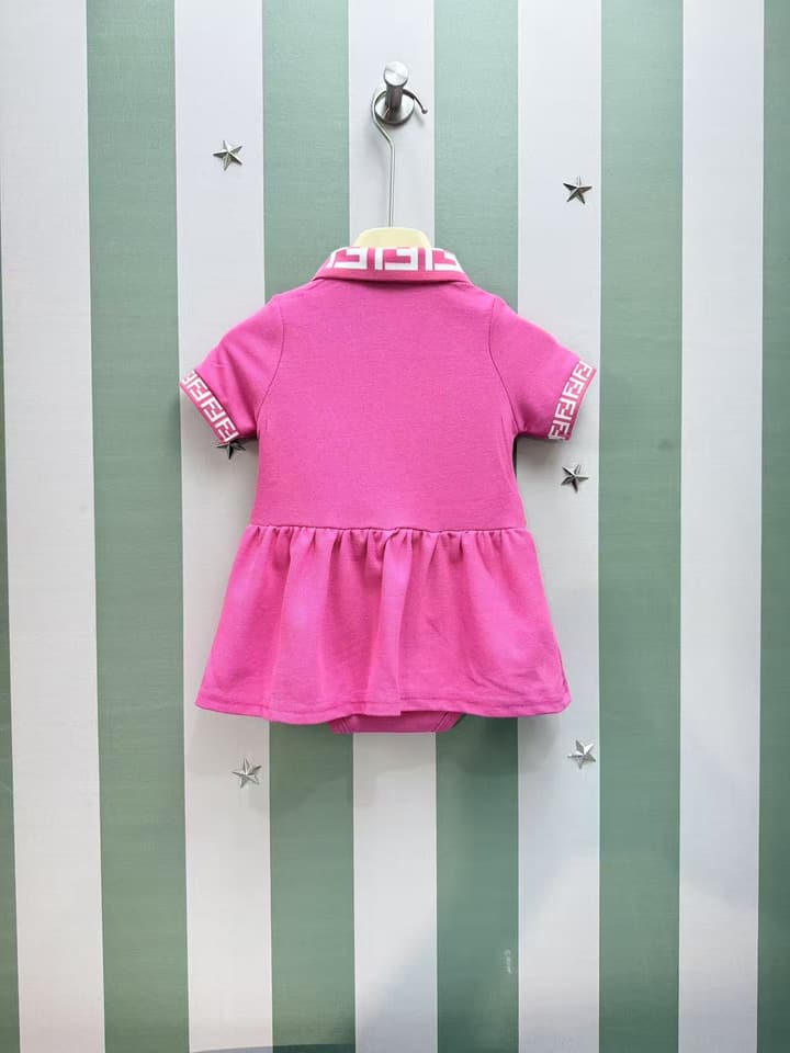 Fendi Lapel Baby Romper Dress – 2025SS in Fuchsia Pink Logo Collar Romper Dress