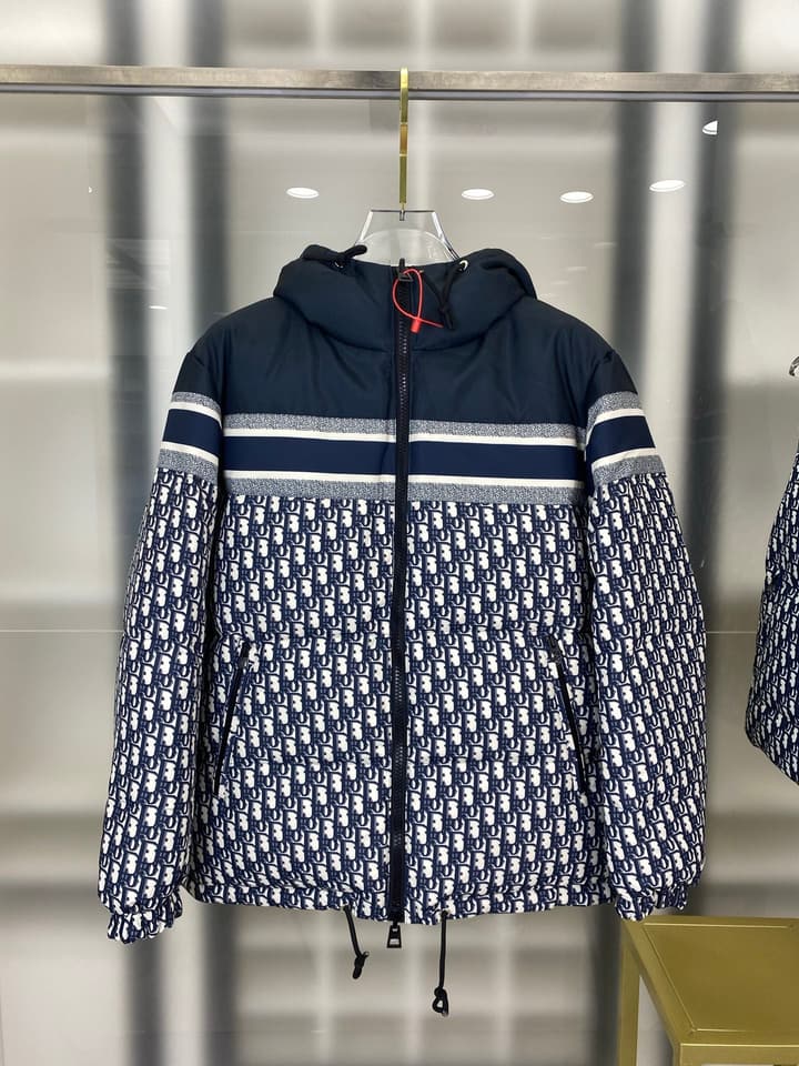Dior Full Print Jacquard Reversible Puffer Jacket – 25FW in Dark Blue Jacquard Logo Print