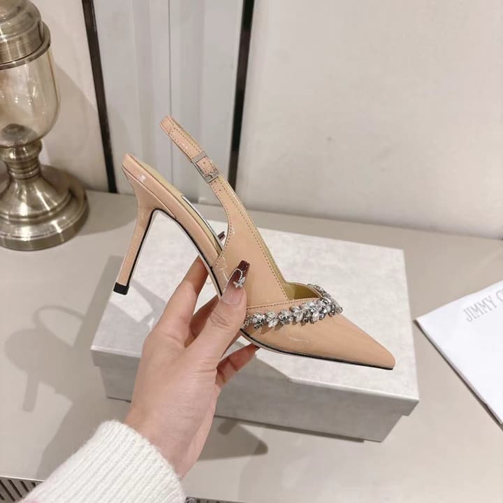 Jimmy Choo Pointed-Toe Crystal-Embellished Heeled Sandals – 2025 Summer in Black