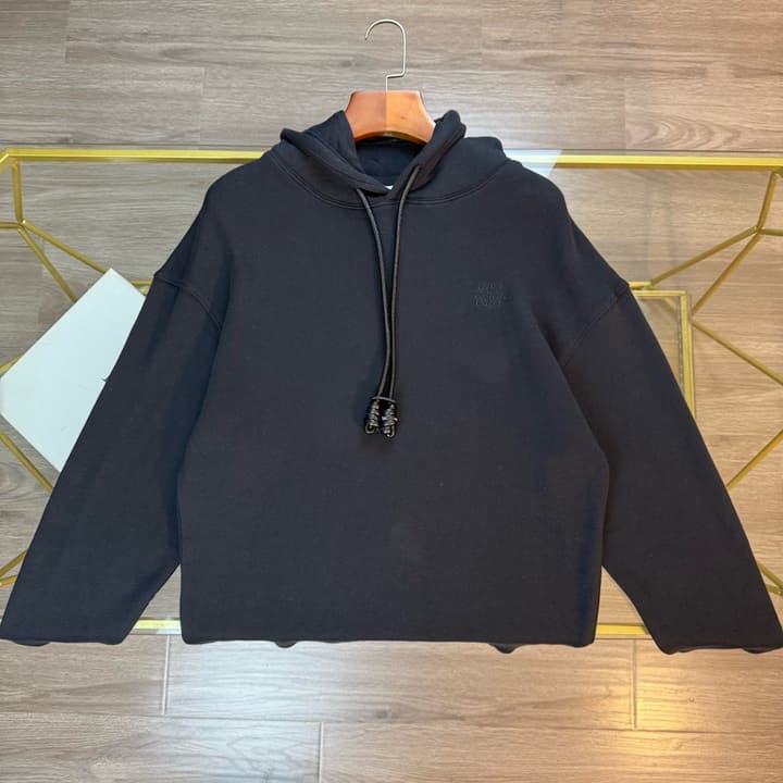 Loewe Anagram Leather Embroidered Hooded Sweatshirt – 25FW in Dark Charcoal