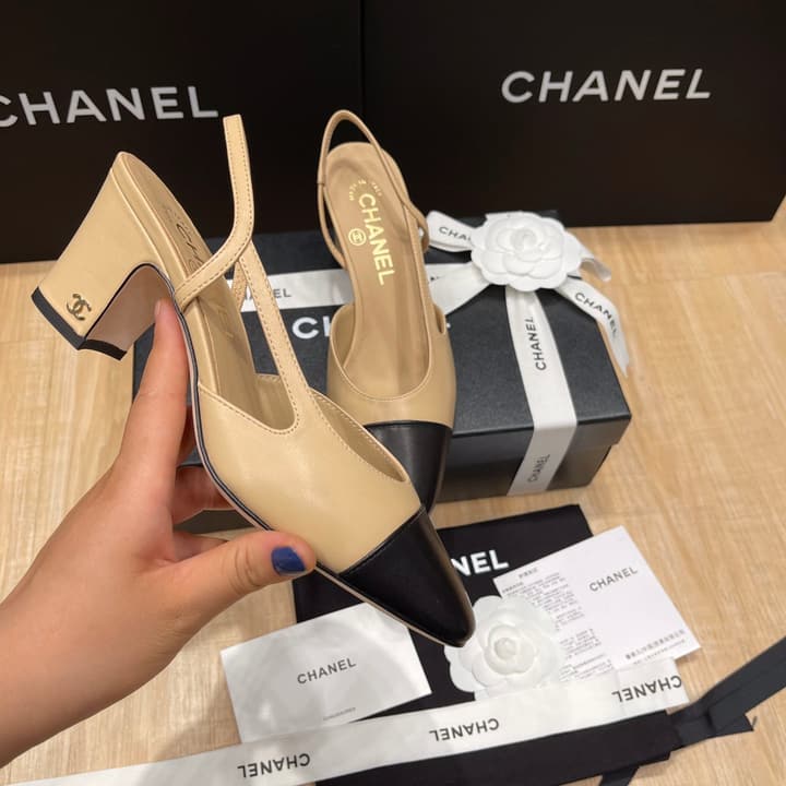 Chanel Classic Slingback Heels in Black Polished Finish