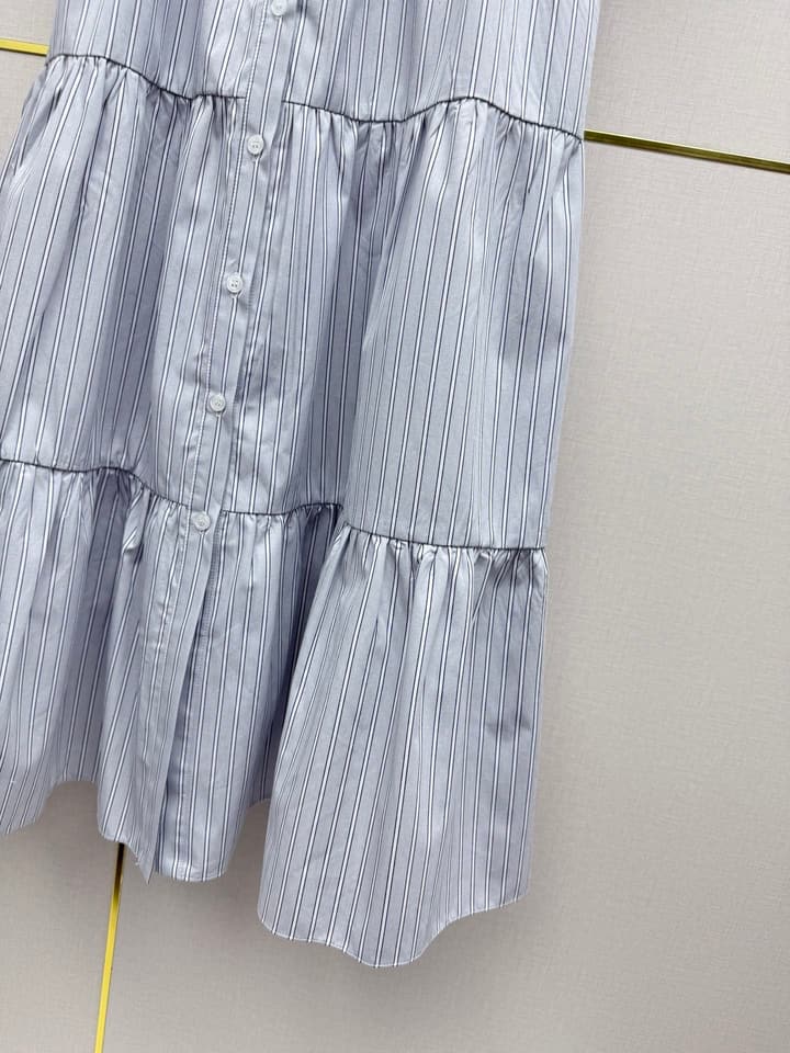Miu Miu Striped Short-Sleeve Tiered Dress – Spring/Summer Collection in Light Blue