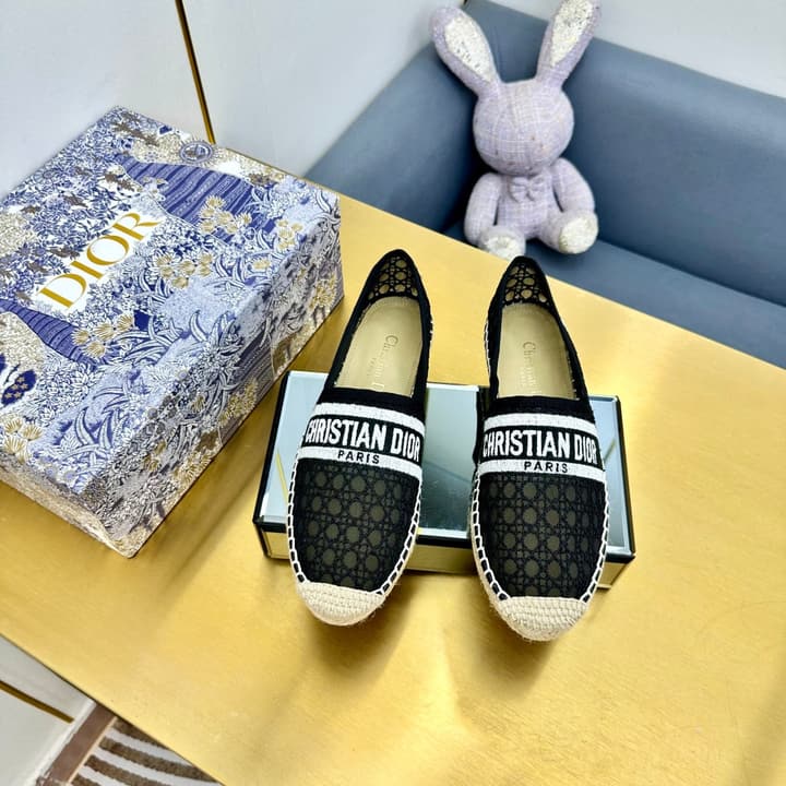 Dior Granville Embroidered Espadrille Flats in Beige/brown Oblique Pattern