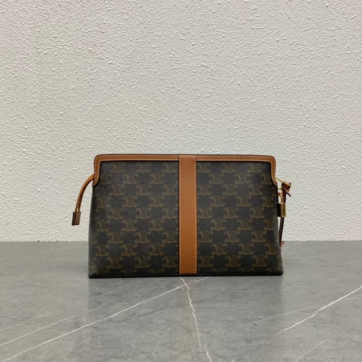 Celine LOCK Logo Print Calfskin Cosmetic Bag – 23FW