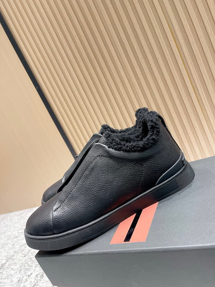 Zegna Triple Stitch Low-Top Casual Shoes – 2025SS in Black Leather